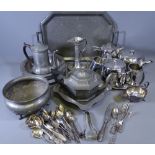 VINTAGE & LATER PEWTER, stainless steel table ware with a quantity of silver and EPNS cutlery