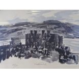 SIR KYFFIN WILLIAMS RA colourwash limited edition (59/500) print - Conwy Castle and Town roof