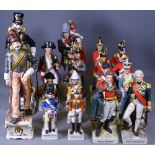 CAPODIMONTE STYLE & OTHER MILITARY UNIFORMED FIGURINES (18)