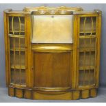SIDE BY SIDE BUREAU CUPBOARD with carved detail and glazed doors to the side