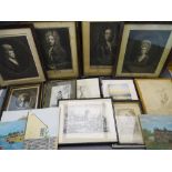 FRAMED ANTIQUE PRINTS, PICTURES & UNFRAMED PAINTINGS, a quantity including an early example of '