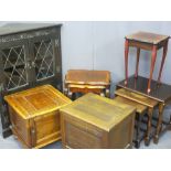 VINTAGE PINE POT CUPBOARD, quantity of occasional tables, display cabinet with leaded glass doors