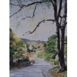 ROY MASON watercolour - tree lined lane, signed and entitled verso 'St Fagans Hill', 53 x 36cms