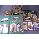 APPROXIMATELY 1000 PLUS VINTAGE POSTCARDS - four albums and a loose quantity including busy street