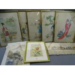 CHINESE CIRCA 1950s WATERCOLOUR DRAWINGS, set of five - depicting young girls engaging in various