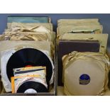 VINTAGE GRAMOPHONE & LATER 45 RPM RECORDS, a good quantity (in 2 boxes)