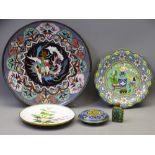 20TH CENTURY JAPANESE CLOISONNE, four items with a Chinese Cloisonne Opium bottle and stopper