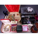 VINTAGE & LATER COSTUME JEWELLERY, WATCHES, jewellery boxes and two Swarovski crystal owls