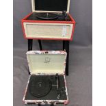 REPRODUCTION RETRO STYLE FREE STANDING TURNTABLE and a cased example E/T