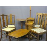 VINTAGE STICK STAND, a pair of salon type chairs, two polished dining chairs, an occasional table, a