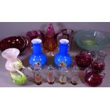 CRANBERRY, ART DECO & OTHER COLOURFUL GLASSWARE with a set of four Dutch girls and boy moulded