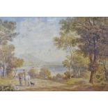 ANTHONY VANDYKE COPLEY FIELDING watercolour - lake scene with trees and figure on a horse with
