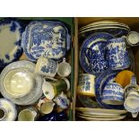 ASIATIC PHEASANT, Willow patterned and other mixed Blue and White tableware (2 boxes)
