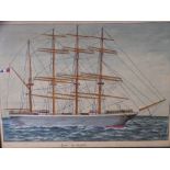 T LAWRENCE EDWARDS watercolour - the four-master at sea 'Jenny off Anglesey', signed, 35 x 47cms