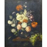 R WHAITE oil on canvas - fine quality still life of flowers in a glass vase with window reflection