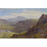SAMUEL HENRY BAKER watercolour - expansive North Wales mountain scape with grazing sheep, signed, 39