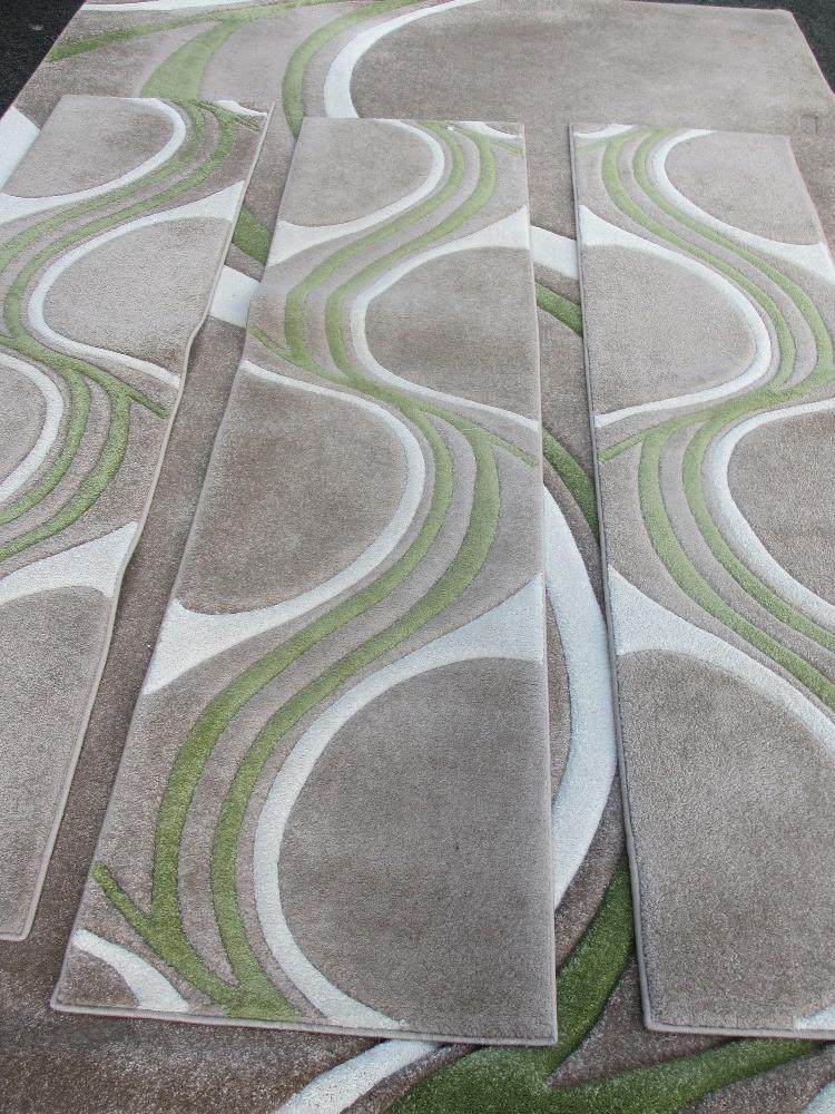 MODERN RUGS - 'Mirage' by Dunelm, beige/lime, 240 x 340cms and three matching runners, 60 x 230cms