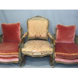 FRENCH ANTIQUE STYLE ELBOW CHAIR and a pair of bergere armchairs