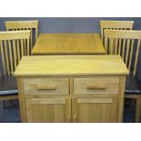 MODERN LIGHT OAK EFFECT DINING SUITE comprising of narrow sideboard, 82.5cms H, 92cms W, 42.5cms