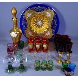 COLOURFUL VENETIAN STYLE GLASSWARE, a quantity with others
