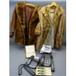 TWO LADY'S VINTAGE FUR COATS, Home Phones selection, cased gilt nickel and enamel type spoons