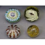 FOUR VINTAGE GLASS PAPERWEIGHTS including Millefiori