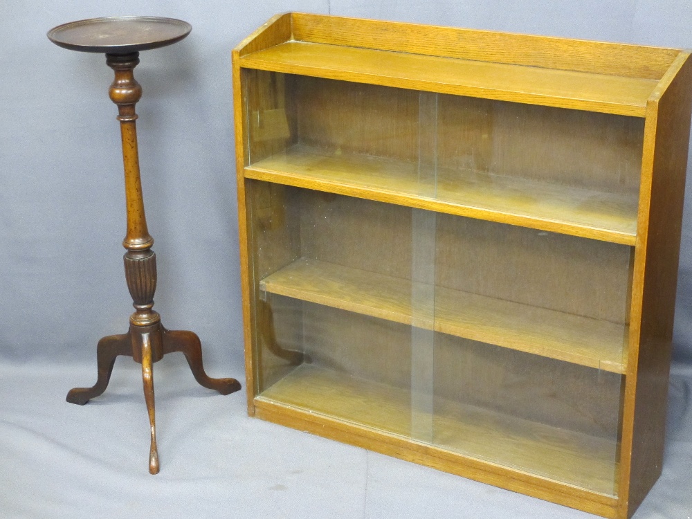 BOOKSHELF WITH SLIDING GLASS DOORS, 105cms H, 81cms W, 90cms D and a period mahogany planter