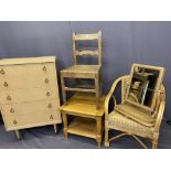 VINTAGE & LATER FURNITURE PARCEL to include a five drawer mid-century lightwood chest, stripped pine
