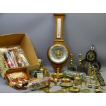 ANTIQUE & LATER POLISHED BRASS & METALWARE, modern wall barometer, collectable dolls and a ship in a