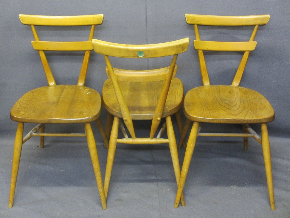 ERCOL ORIGINALS LIGHT ELM DINING CHAIRS (3) and a pair of vintage wing back easy chairs - Image 3 of 3