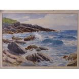 WARREN WILLIAMS ARCA watercolour - rocky coastal scape, rough seas, signed, 25 x 36cms Condition