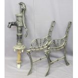 GARDEN METALWARE - water pump and decorative bench ends