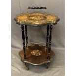 ITALIAN INLAID & EBONIZED TWO-TIER DRINKS TROLLEY, 72cms H, 56 x 56cms top