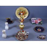 MIXED CABINET PORCELAIN, twelve pieces including a Royal Crown Derby 1128 cup and saucer, two