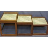 MID-CENTURY TEAK NEST OF THREE TILE TOP TABLES