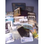 VINTAGE TRAVEL POSTCARDS, related booklets with glass and other photographic negatives to include