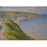 WARREN WILLIAMS ARCA watercolour - coastal scene Nefyn Bay, signed, mounted and framed, 25 x 37cms