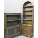 PRIORY STYLE BOOKCASE with base cupboard doors, 113cms H, 87cms W, 32cms D and another taller with