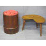VICTORIAN MAHOGANY CYLINDRICAL STOOL with padded seat (formally a commode) and a 1950s walnut kidney