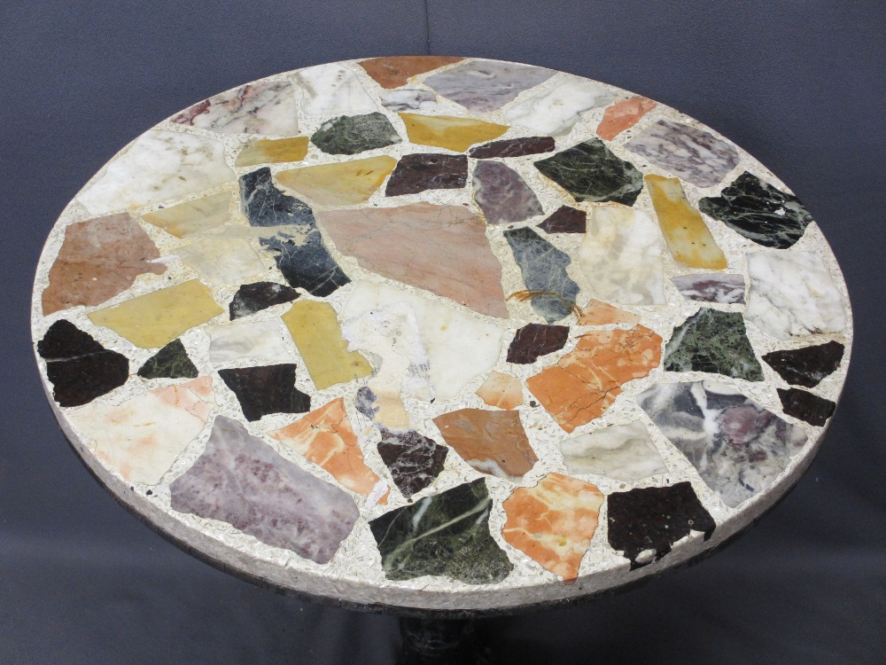 CAST IRON TRIPOD TABLE BASE with a multi-coloured stoneware top, 79cms H, 61cms Diameter - Image 2 of 3