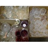 RUBY, ETCHED, DRINKING & OTHER GLASSWARE, a quantity (within 3 small boxes)