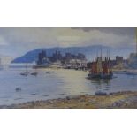 WARREN WILLIAMS ARCA expansive watercolour - Conwy featuring the Castle, Suspension Bridge, Quay and