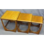 G-PLAN TEAK NEST OF THREE COFFEE TABLES, largest 51cms H, 50cms W, 50cms D