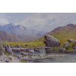 LYNAS GRAY FAMILY watercolour - 'The Old Scab Bridge, Capel Curig', monogrammed, 29 x 44cms