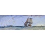 HENRY MOORE watercolour - shipping in rough seas, signed, 12 x 37cms