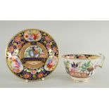 A SWANSEA PORCELAIN JAPAN CUP & SAUCER Pattern No.219 the cup with curvaceous ogee handle, decorated
