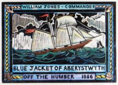 STUART EVANS screen print - illustration of the nineteenth century schooner at sea, entitled `Blue