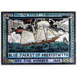 STUART EVANS screen print - illustration of the nineteenth century schooner at sea, entitled `Blue