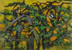 JOHN ELWYN acrylic on paper - four figures in woodland, circa 1980s, signed, 28 x 39cms