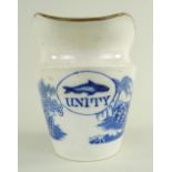 AN EARLY SWANSEA EARTHENWARE UNITY MILK JUG having a tapered body, wide elongated spout and ear-